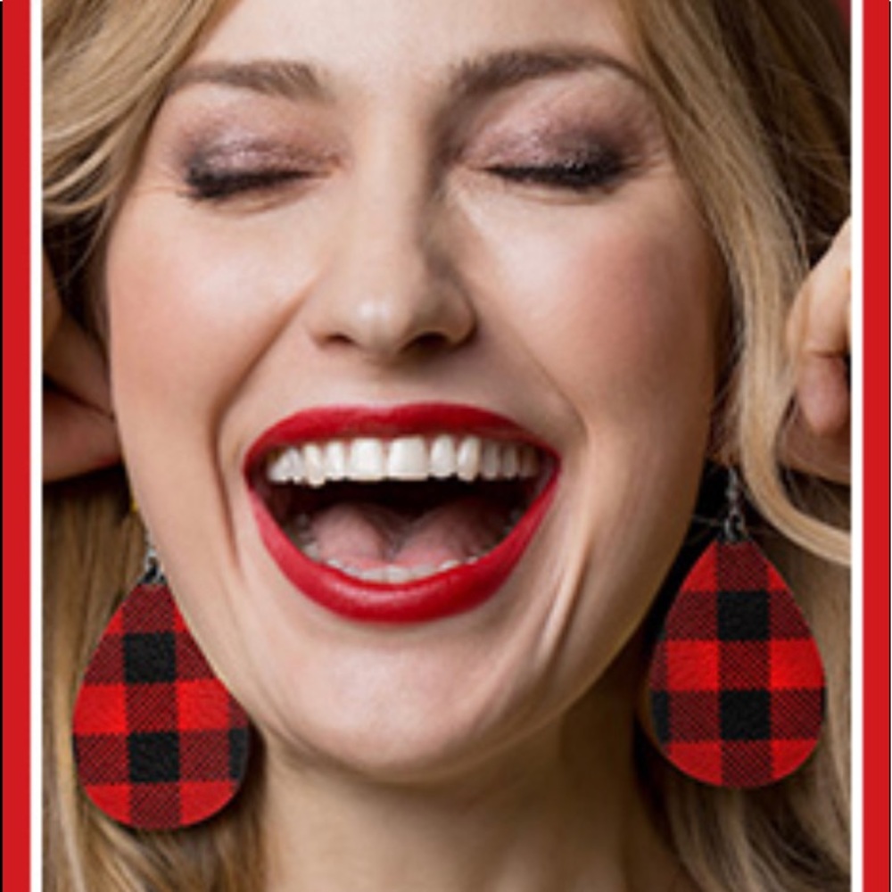 Christmas Plaid Faux Leather Dangle Earrings